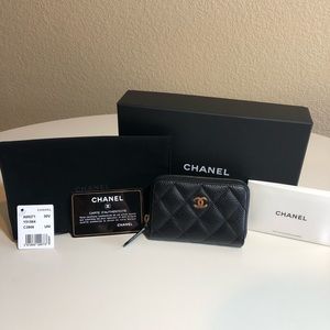 Authentic Chanel Caviar Zip Coin Purse Black GHW
